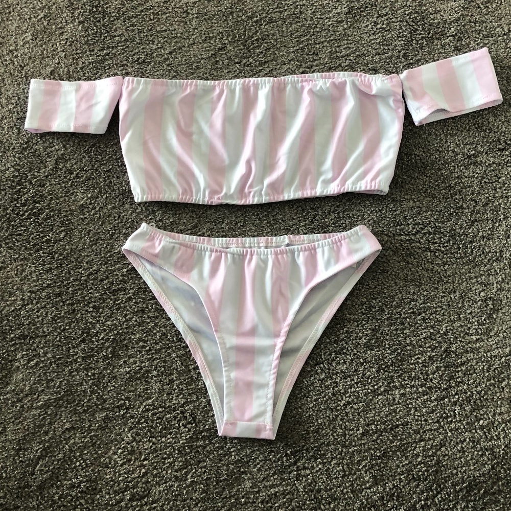 Zaful Pink and White Stripe Bikini